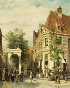 A Busy Street In Weesp by Cornelis Springer