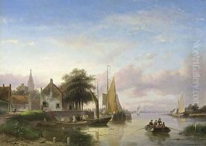 A Summer Landscape With Boats On A River