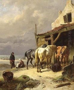 Horses At Rest Near The Beach