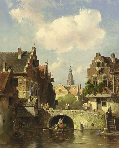 A Town View With Villagers In A Boat On A Canal - view 1