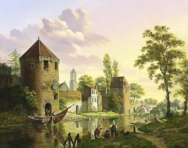 A View Of The Walled City Of Utrecht With The Dom-Tower In The Background by Jan Hendrik Verheijen