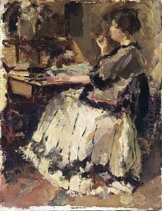 An Elegant Lady At A Writing Desk (Probably Tjieke Roelofs) by Albert Roelofs