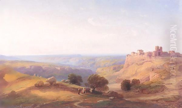 Figures In A Hilly Landscape Near A Town, Turkey - view 1