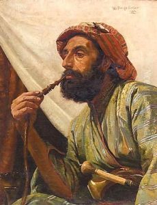 Portrait Of A Man Smoking A Hookah by William Savage Cooper