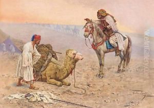 A Horseman Stopping At A Desert Camp, North Africa