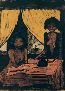 Zigeuner. Zwei Zigeunermadchen Im Wohnraum (Two Gipsy Girls In A Room) by Otto Mueller
