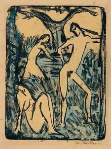 Zwei Madchen Und Stehender JAngling (Two Girls And A Standing Boy)