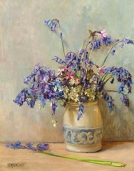 A Still Life Of Bluebells, Campions And Daisies In A Vase - view 1