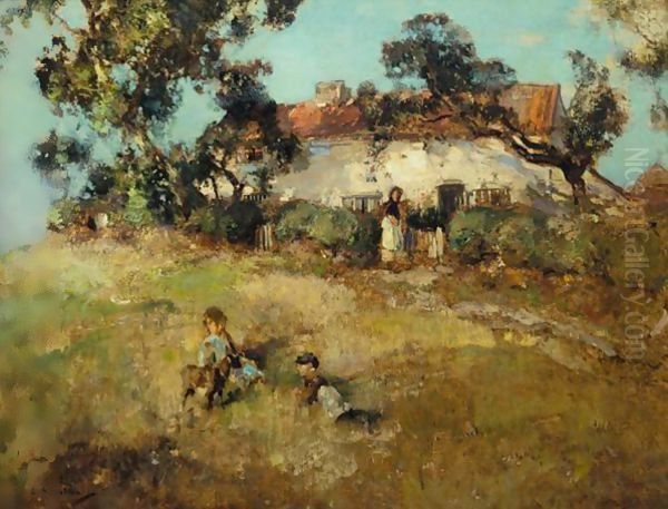 Children Playing Near A Cottage - view 1