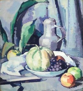 Still Life With Jug, Melon, Grapes And Apples by Samuel John Peploe