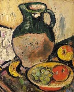 A Still Life Of Fruit And Green Jug by George Leslie Hunter