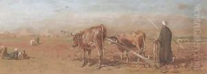 Egyptian Farmer, Pyramids In The Distance by Edward Angelo Goodall