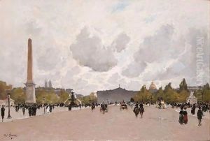 Place De La Concorde Avec Le Palais Bourbon by Paul Lecomte