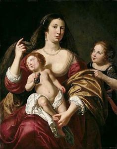 A Mother With An Infant In Her Arms And A Girl