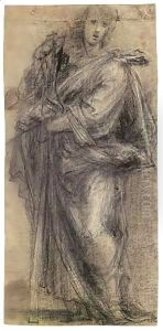 Study Of A Male Saint Holding A Cross by Giovanni Antonio Sogliani