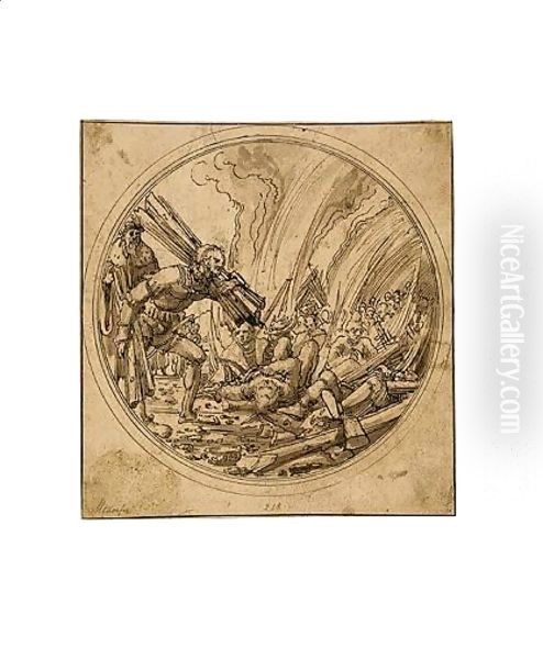Design For A Glass Roundel The Emperor Maxentius Ordering The Burning Of The Fifty Wise Men For Failing To Convince St. Catherine Of The Error Of Her Ways - view 1