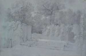 A Staircase With Lattice Work In The Park At Arcueil by Jean-Baptiste Oudry