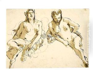Design For A Lunette Two Female Satyrs