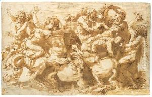 The Battle Of The Centaurs And Lapiths by Prospero Fontana