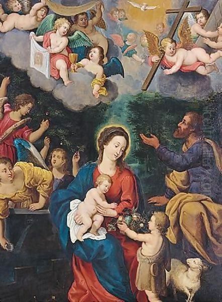 The Holy Family With The Infant Saint John The Baptist In A Landscape, Above Angels Carrying The Symbols Of The Passion, The Cup Of The Eucharist And The Veil Of Saint Veronica - view 1