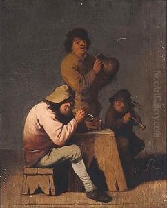 Interior With Boors Smoking, Drinking And Playing Music by Pieter Jansz. Quast