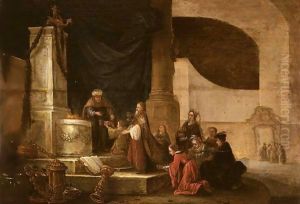Figures Offering A Sacrifice In A Temple