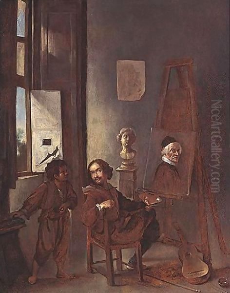 Portrait Of The Artist, In His Studio, Seated At An Easel - view 1
