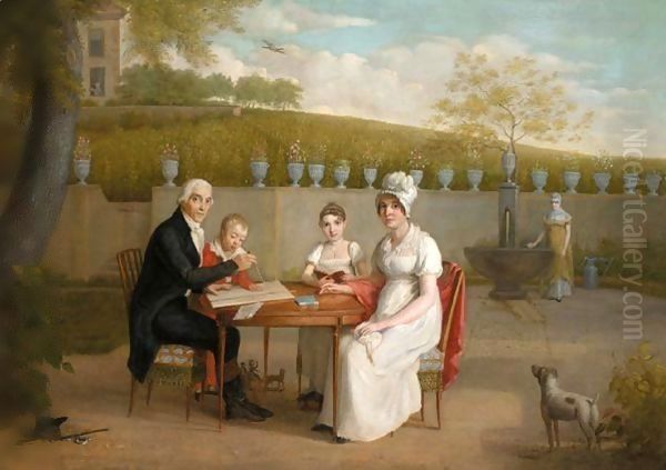 A Portrait Of The Arlaud Family, Seated At A Table In An Enclosed Garden, A Vineyard Beyond - view 1