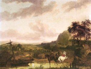 An Italianate Landscape With Horsemen On A River-Bank by Jean Duplessi-Bertaux