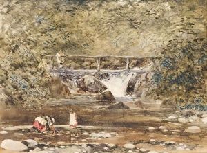A Bridge Over A River In A Wooded Landscape