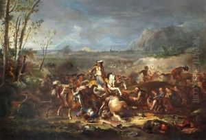 Scene De Bataille Avec Louis XIV A Cheval by Joseph Parrocel