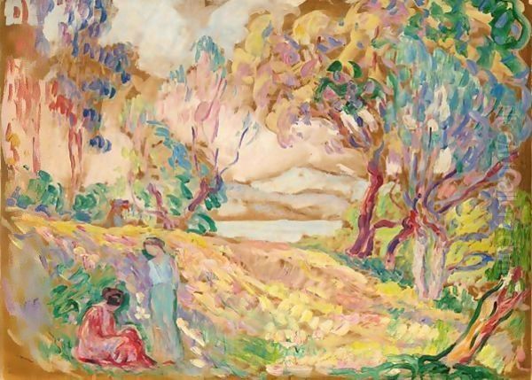 Saint-Tropez, Deux Jeunes Filles Dans Un Paysage - view 1