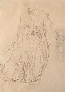 Study For The Portrait Of Adele Bloch-Bauer Seated, From The Front, Her Right Hand Supporting Her Chin by Gustav Klimt