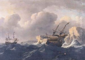 Shipping In A Storm Off A Rocky Coast by Ludolf Backhuysen