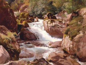 A View Of Waterfalls by Johann Gottfried Steffan