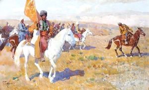 Caucasian Warrior Chief On Horseback