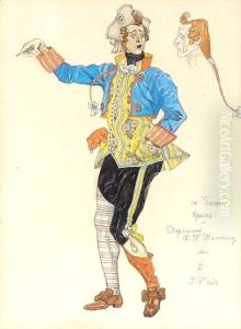 Costume Design For Fyodor Chaliapin In The Role Of Tonio The Clown From The Opera 'Pagliacci' by Aleksandr Jakovlevic Golovin