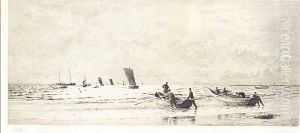 Cobles At Newbiggin, Northumberland by William Lionel Wyllie