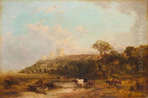 Cattle Watering With Windsor Castle In The Background - view 1