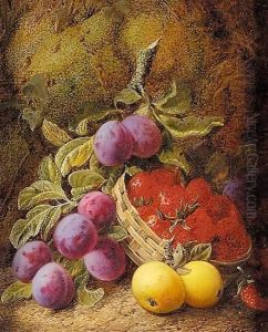 Still Life Of Apples, Plums And Strawberries In Basket