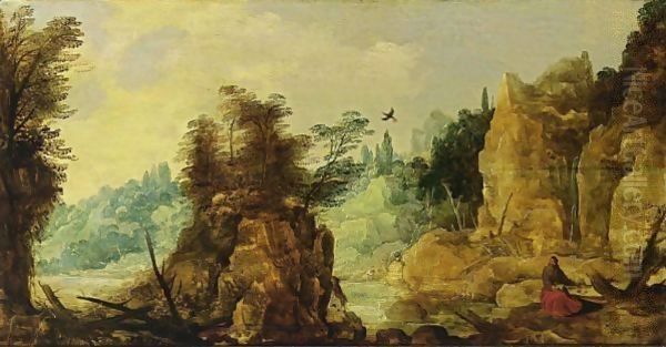 An Extensive River Landscape With Elijah Fed By The Ravens - view 1