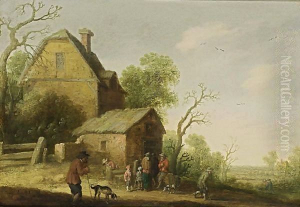 A Wooded Landscape With Figures And Dogs Sitting Outside A Tavern - view 1