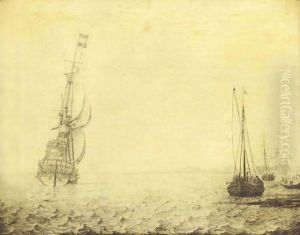 A Man-Of-War ('Aurora'), Together With Other Boats And Fishermen Hauling In Their Catch by Ludolf Backhuysen
