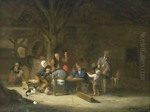 A Barn Interior With Peasants Drinking, Smoking And Making Music