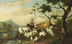 An Extensive Wooded Landscape With Shepherds Tending Their Herd Together With A Dog by Jan van Gool