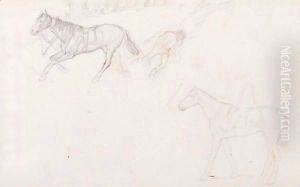Etude Pour Le Jockey Blesse Un Cheval Deleste De Son Cavalier Et Un Cheval Monte by Edgar Degas