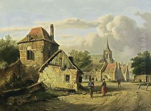 A Town View In Summer by Adrianus Eversen