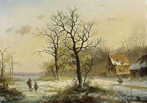 Conversing Figures On A Frozen Ditch by Jan Evert Morel