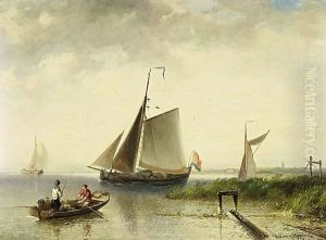 A Dutch River View by Elias Pieter van Bommel