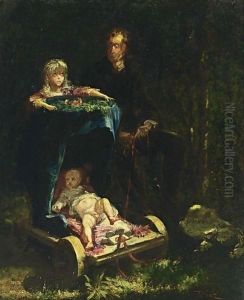 The Artist With His Grandchildren by Narcisse-Virgile D Az De La Pena